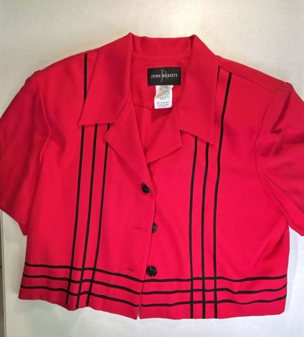 John Roberts Jacket Red Black Striped Short Sleeve Blazer